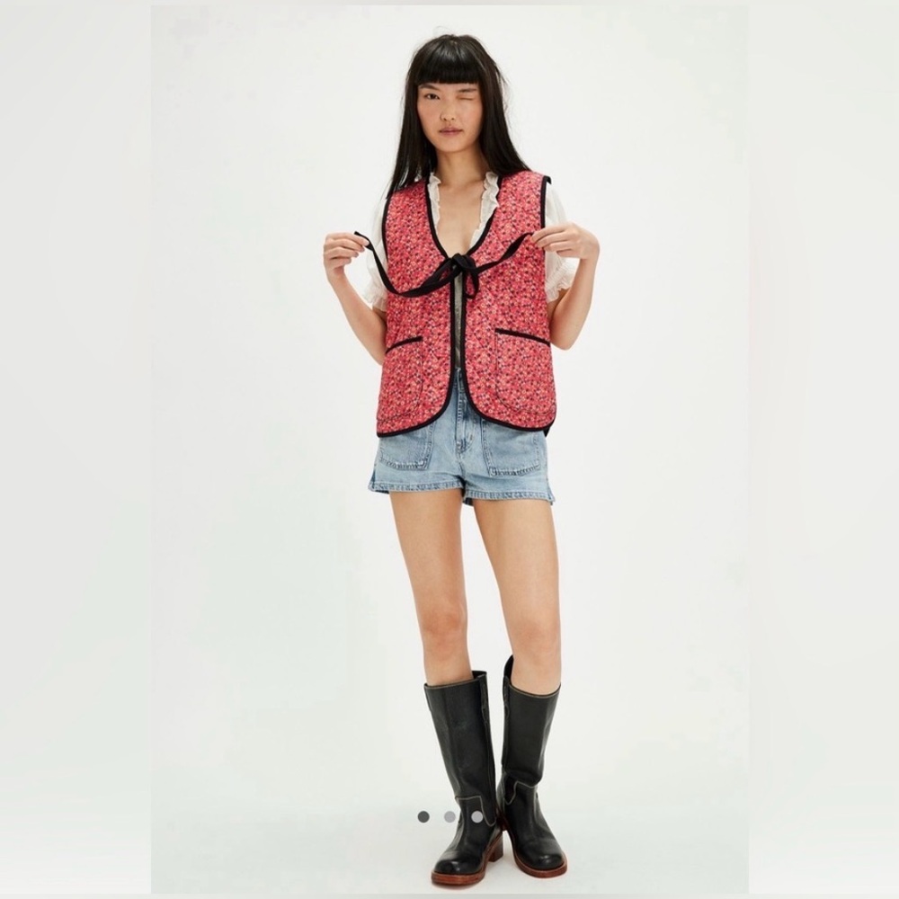 Free People Claudine Vest In Red Rust Combo XS Over $118